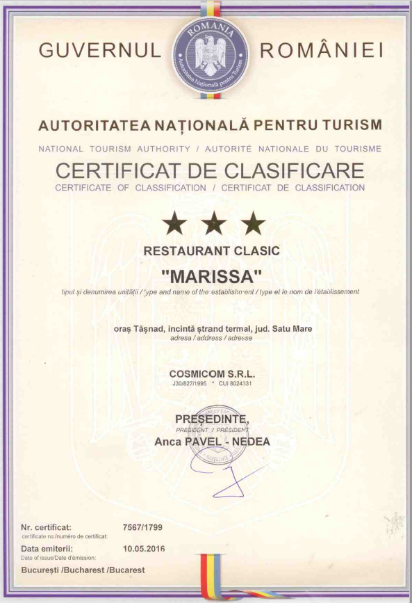 Certificare Restaurant Clasic